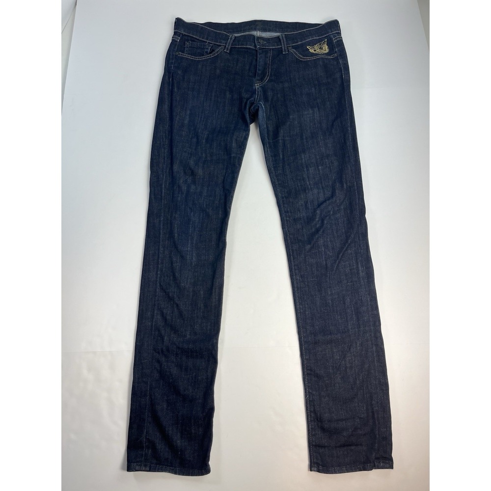 7 For All Mankind Jeans Women's 34x32 Low Rise Skinny Dark Wash Stretch USA Owl